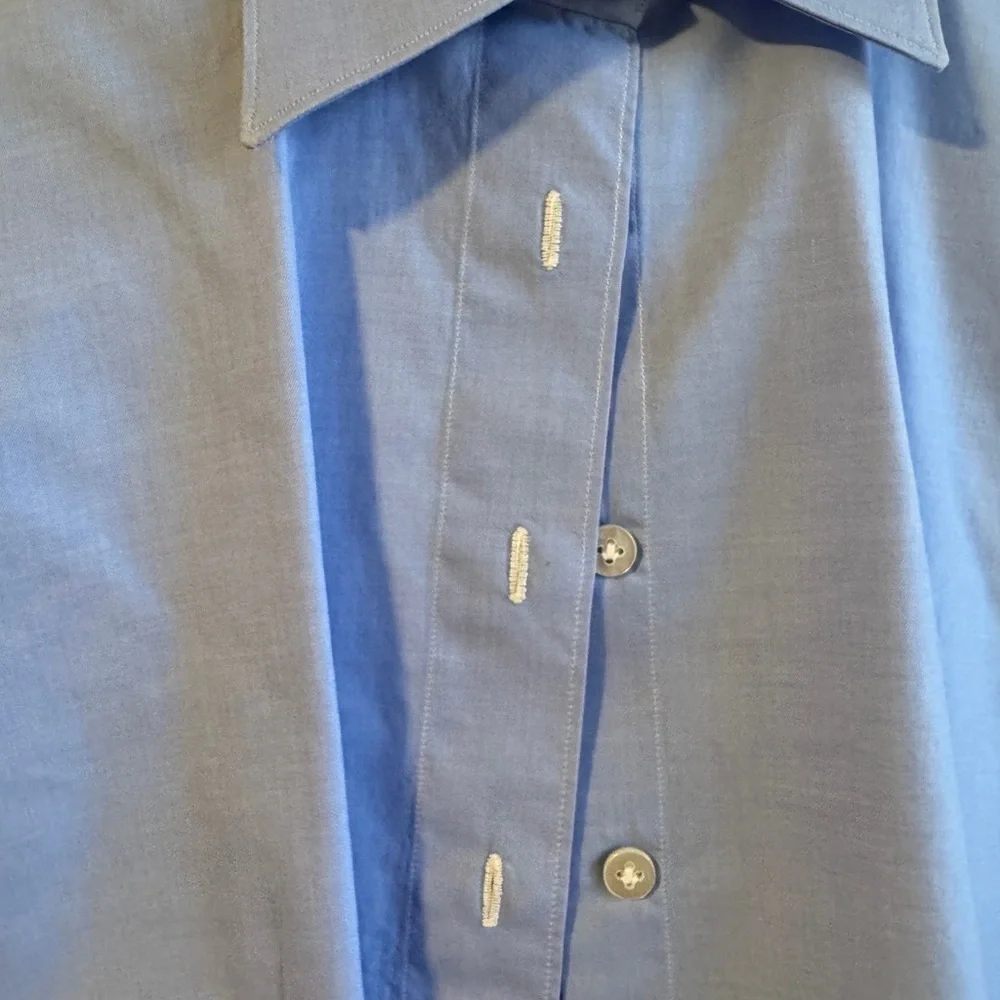 FInamore 1925 AUTHENTIC Tailored Blue Dress Shirt with Pointed Collar. Size 44